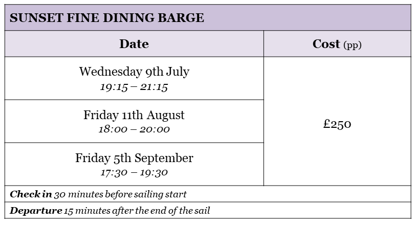 fine dining sunset barge