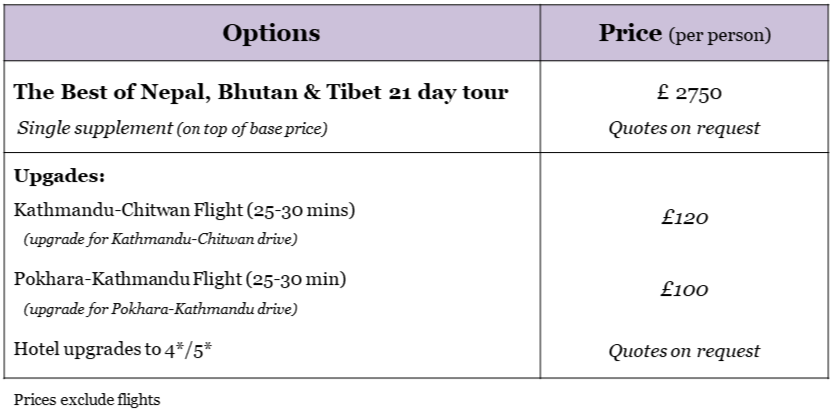 PRICES Grand Himalayan Tour - The Best of Nepal, Bhutan & Tibet